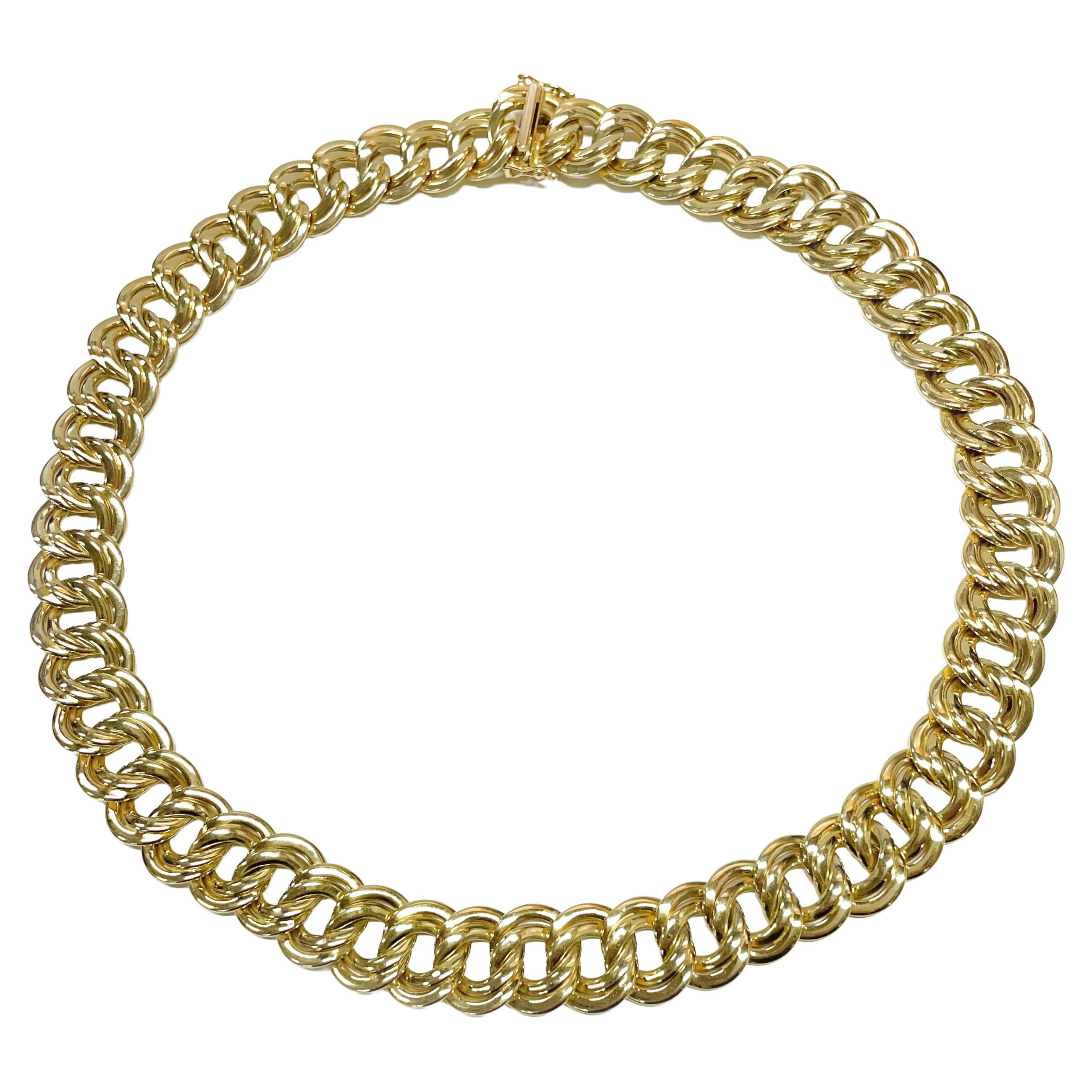 Italian Vior Yellow Gold Double Link Necklace For Sale