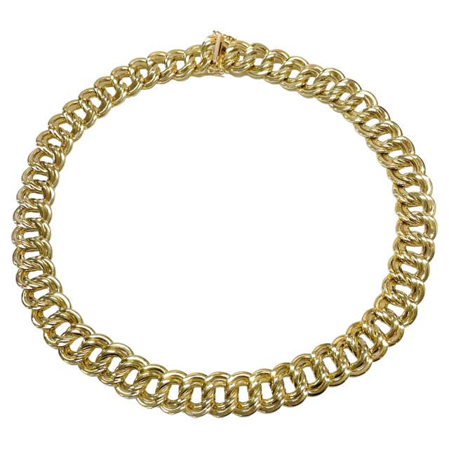 Italian Vior Yellow Gold Double Link Necklace For Sale at 1stDibs ...