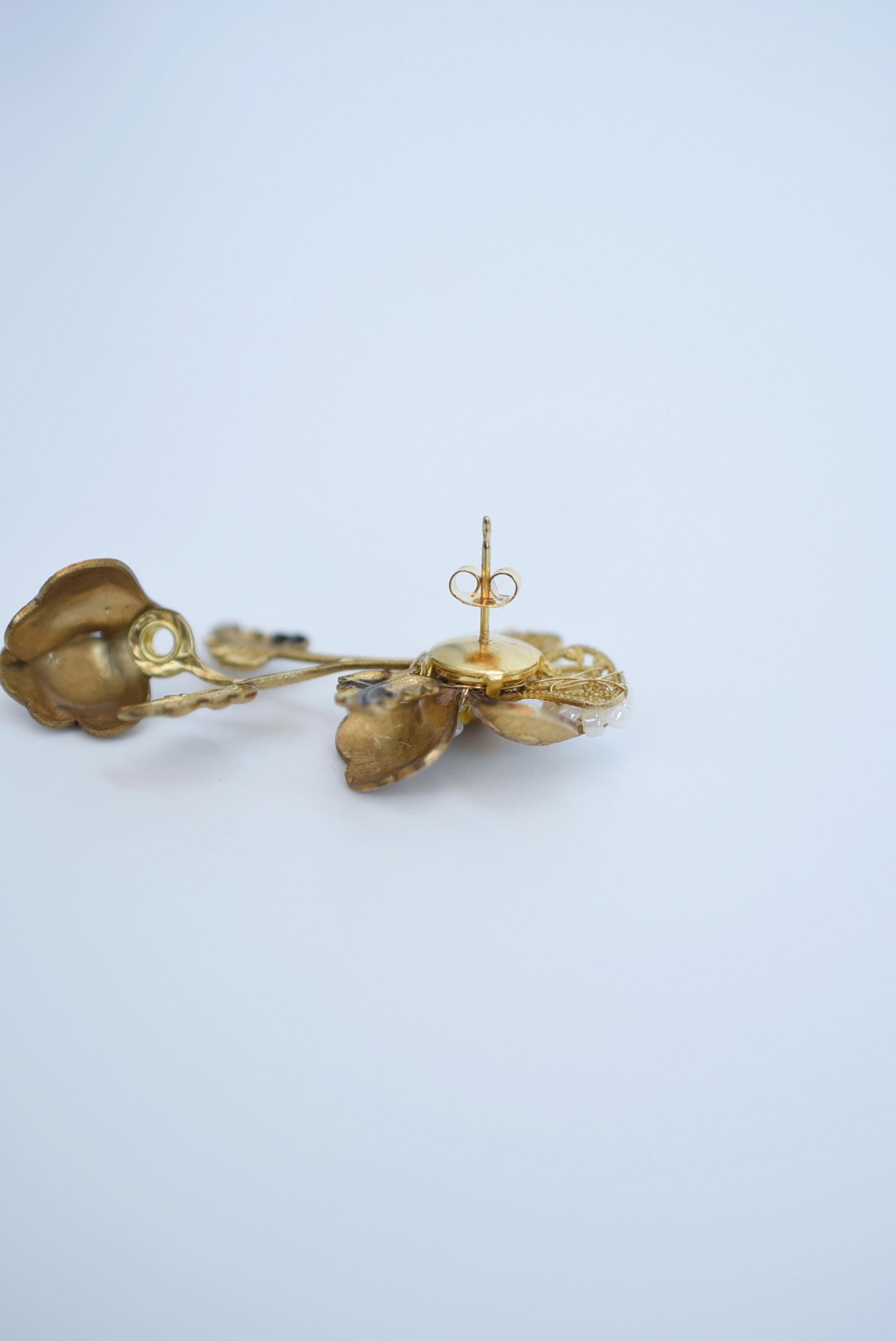 viora leaf earring / vintage jewelry , 1970's vintage parts For Sale 1