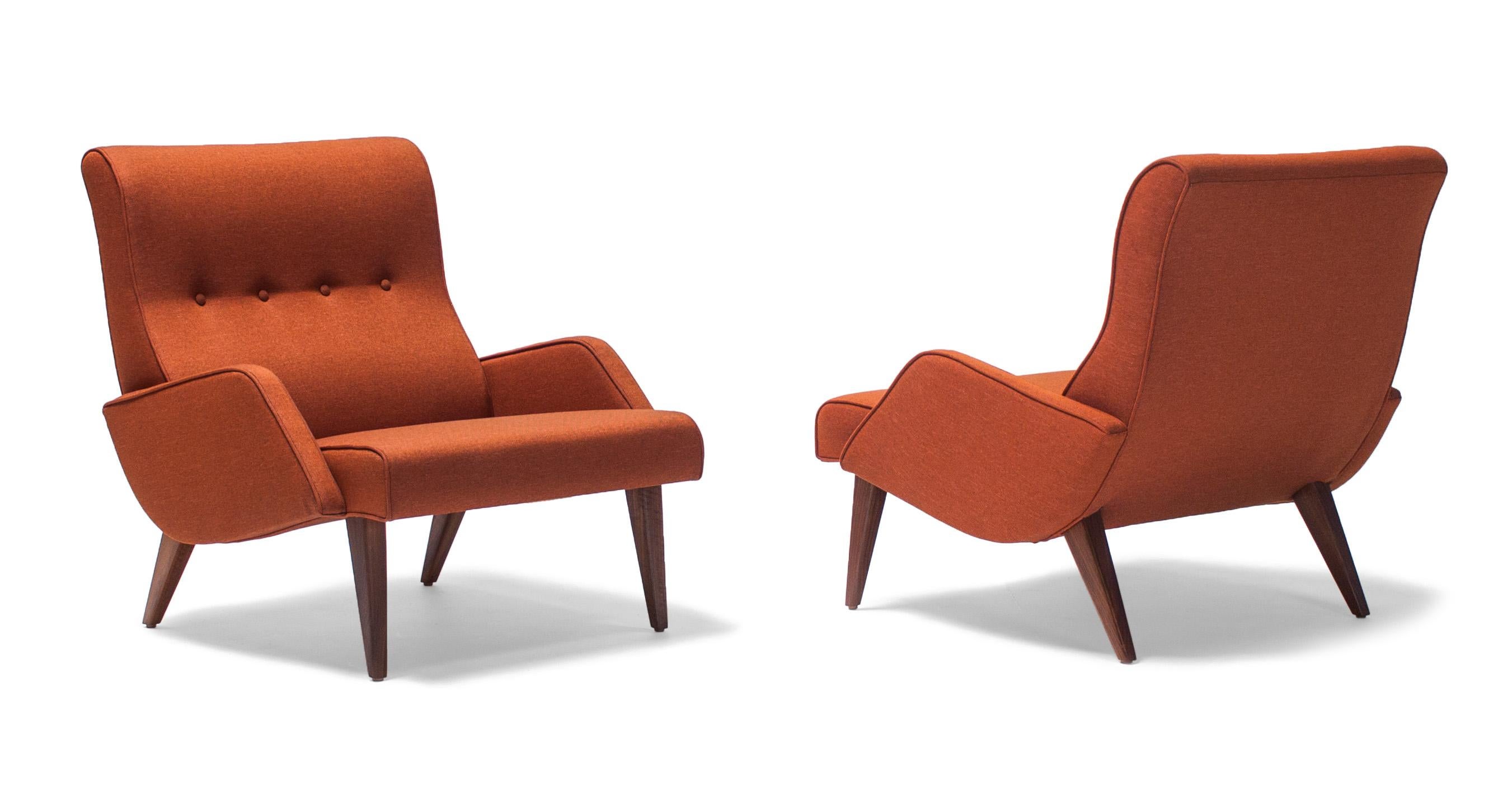American Vioski New Century Modern Milo Lounge Chair in Carmine Orange For Sale