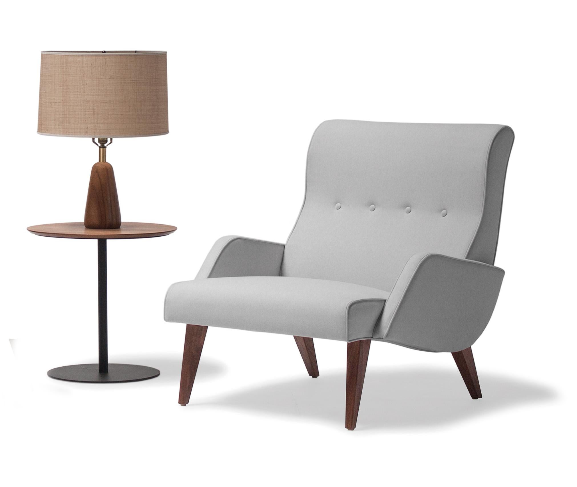 American Vioski New Century Modern Milo Lounge Chair in Powder White Light Grey For Sale