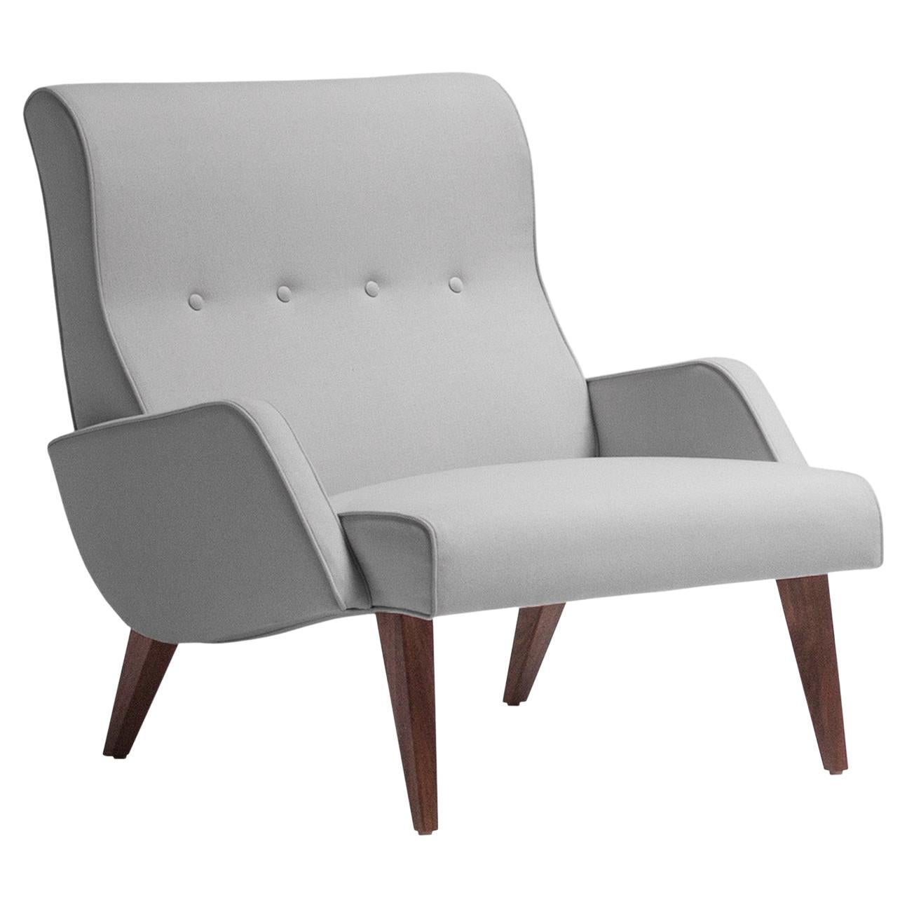 Vioski New Century Modern Milo Lounge Chair in Powder White Light Grey For Sale