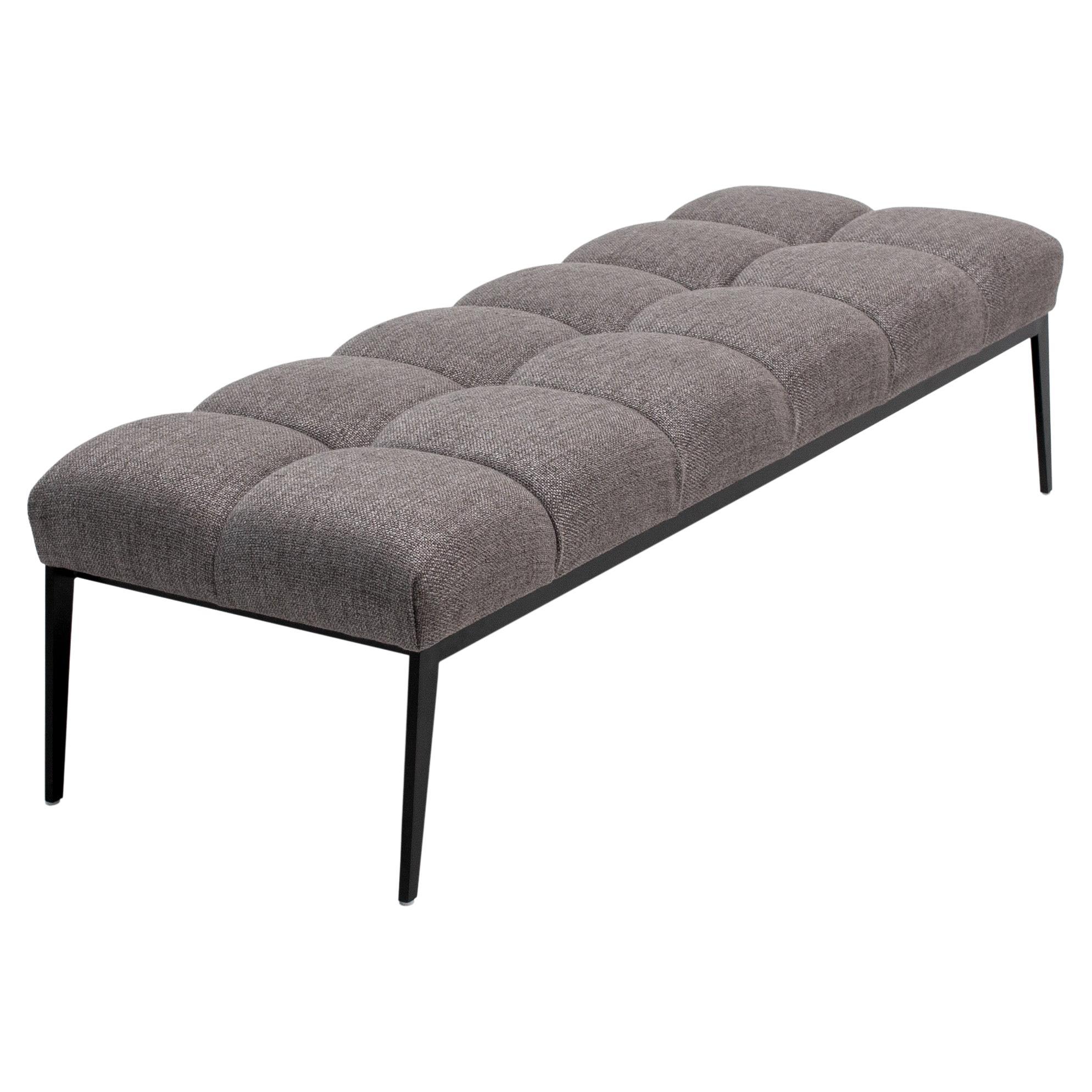 Vioski New Century Modern Tufted Tuulla Bench in Pewter Gray For Sale