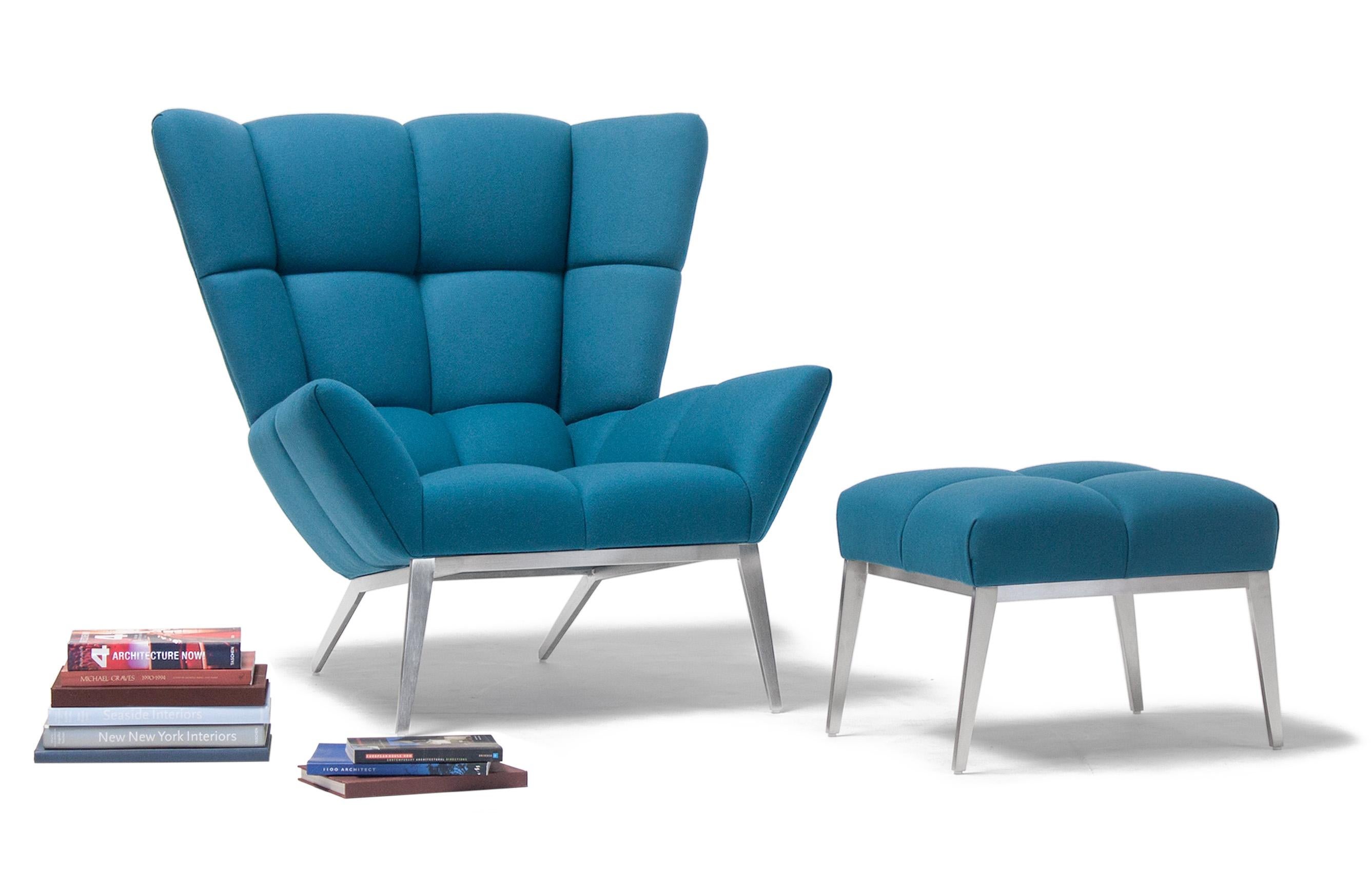 Mid-Century Modern Vioski New Century Modern Tufted Tuulla Lounge Chair in Aqua Blue For Sale
