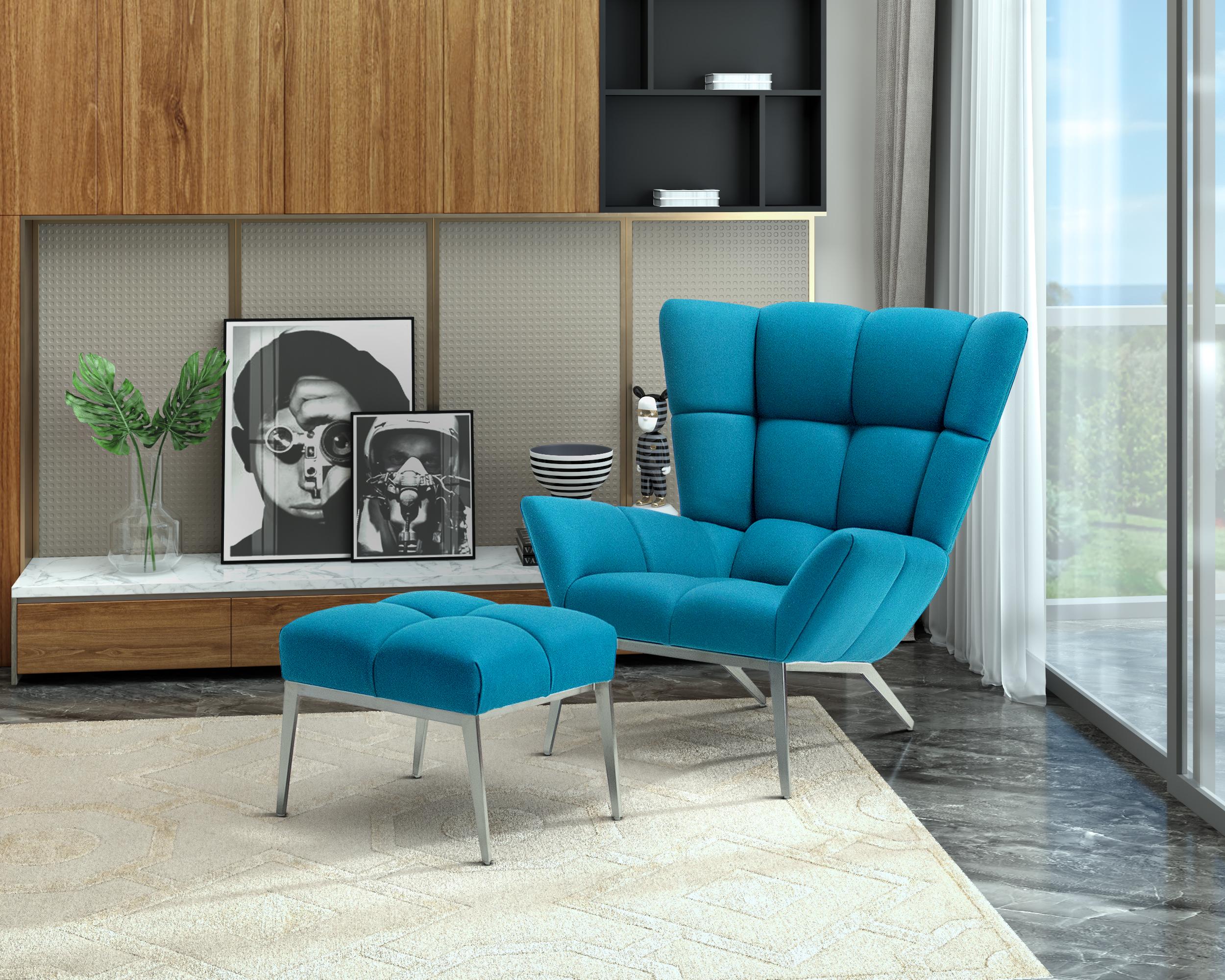 American Vioski New Century Modern Tufted Tuulla Lounge Chair in Aqua Blue For Sale