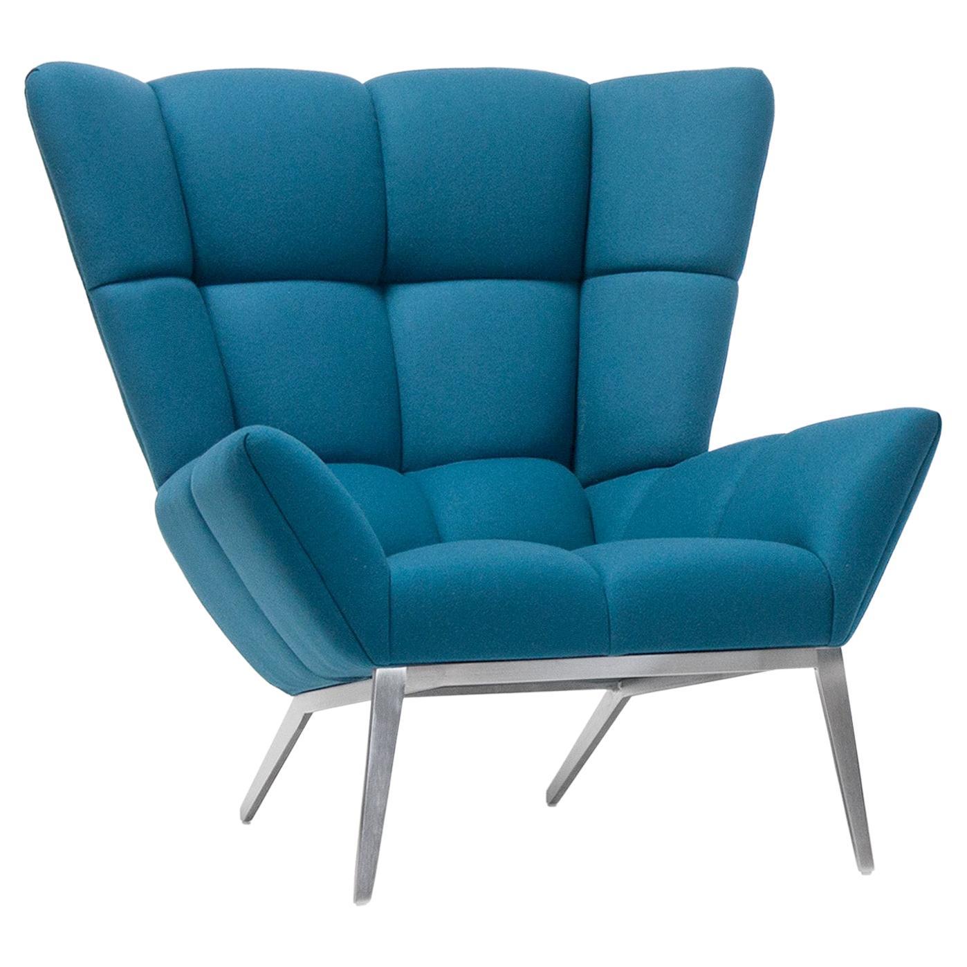 Vioski New Century Modern Tufted Tuulla Lounge Chair in Aqua Blue For Sale