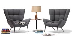 Vioski New Century Modern Tufted Tuulla Lounge Chair in Gray Felted Flannel