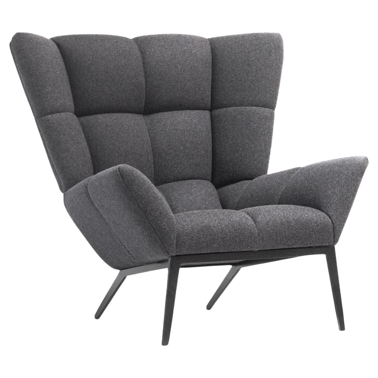 Vioski New Century Modern Tufted Tuulla Lounge Chair in Gray Felted Flannel For Sale