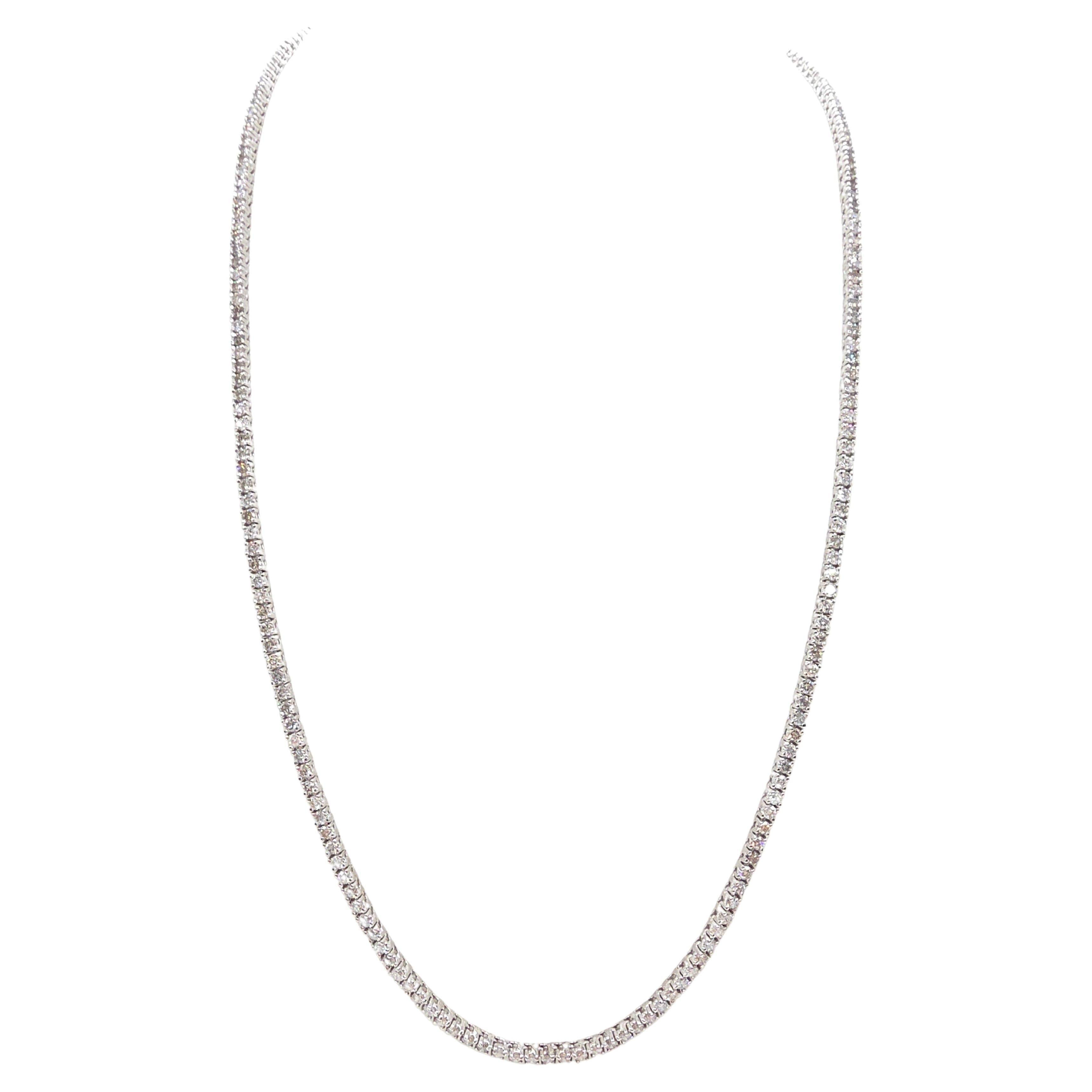 CLEARANCE, 8.40 cts Round Natural Diamond Tennis Necklace 14k White Gold 18''