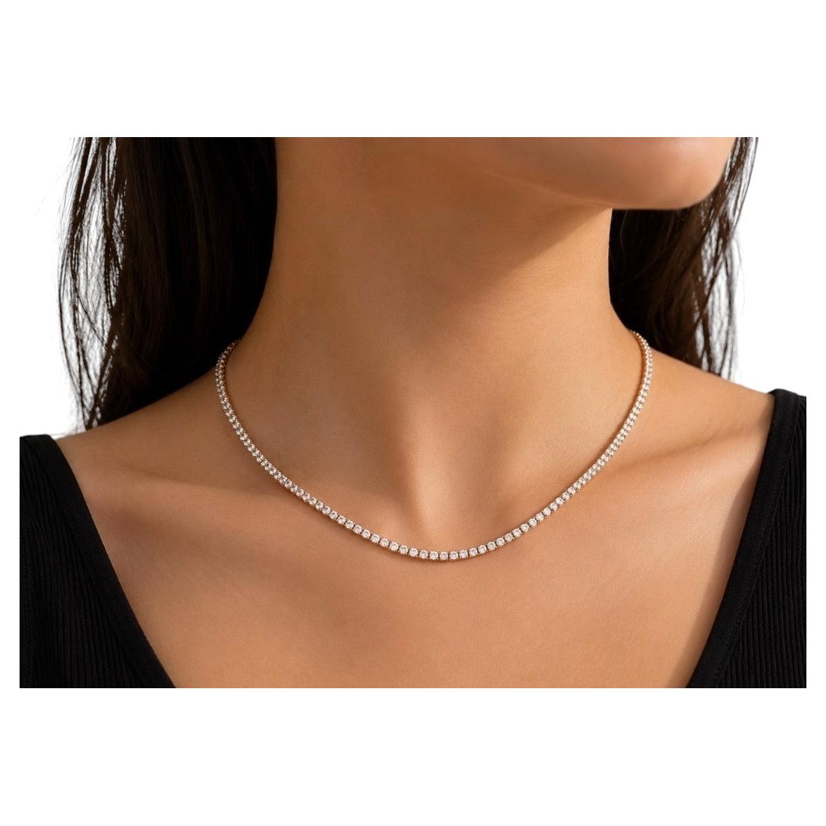 Collar tipo «tenis» con diamantes naturales de 8,65 quilates, oro amarillo de 14K, 16" en venta