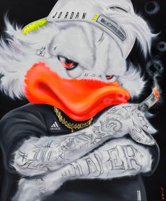 "Rapper Scrooge McDuck" Peinture à l'huile 47" x 39" pouces par VIQA