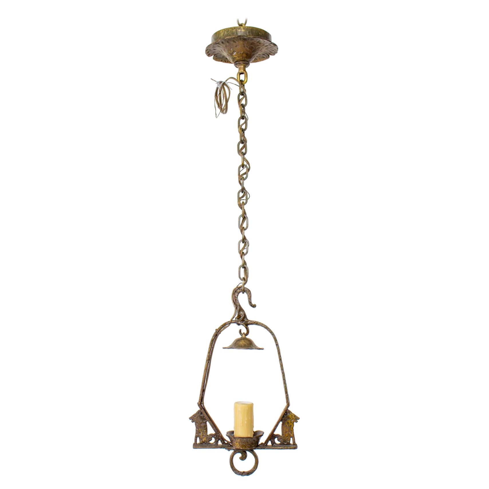 Virden 1930’s Arts and Crafts Pendant with Wolves