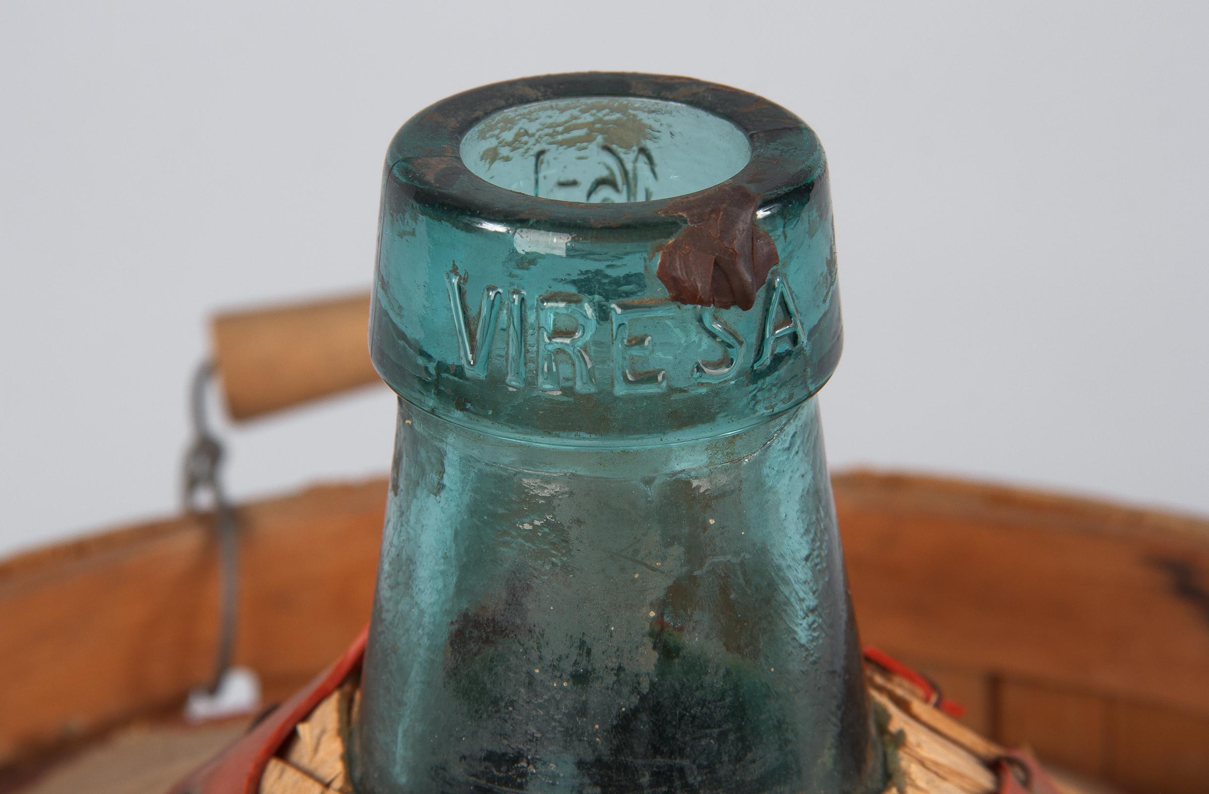 Viresa Glass Demijohn Bottle in Wicker Container, Spain, 1940s 5