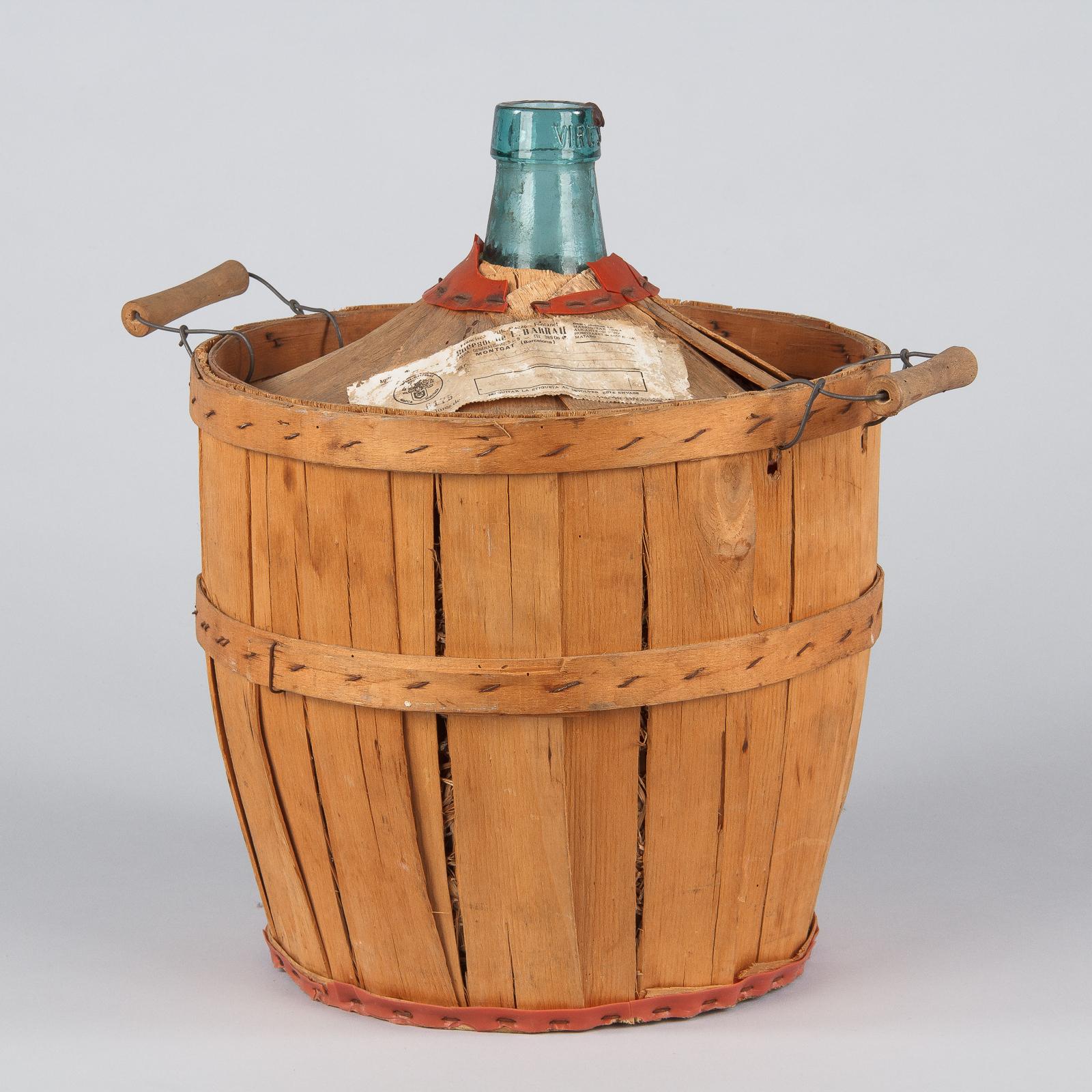 Country Viresa Glass Demijohn Bottle in Wicker Container, Spain, 1940s