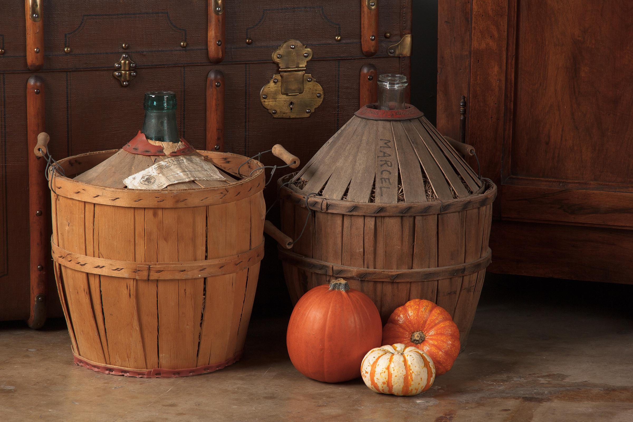 Viresa Glass Demijohn Bottle in Wicker Container, Spain, 1940s In Good Condition In Austin, TX