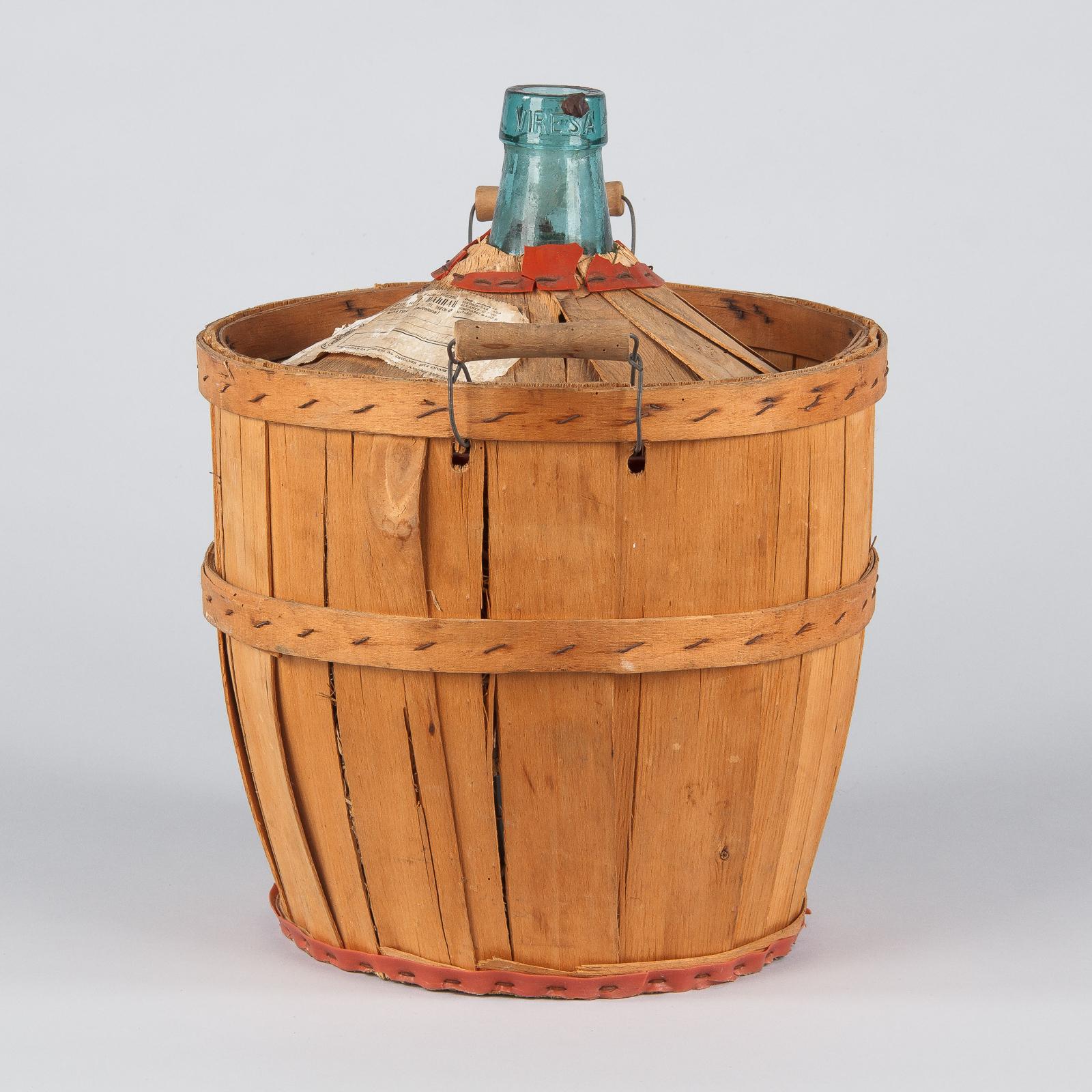 20th Century Viresa Glass Demijohn Bottle in Wicker Container, Spain, 1940s