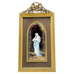 Virgen of the Lamb, plaque de portrait française en émail de Limoges des années 1910