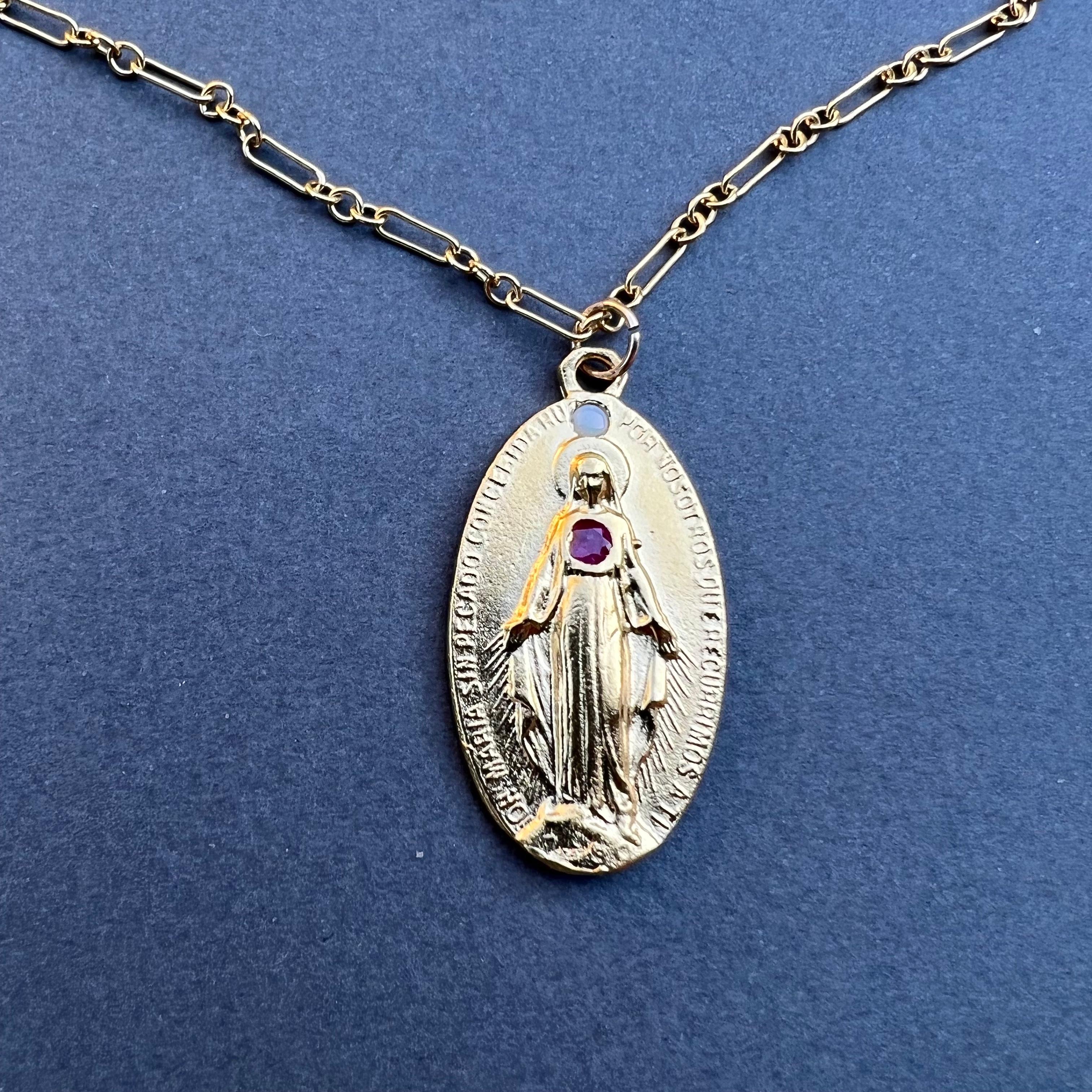 Virgin Mary Ruby Opal Medal Chain Necklace J Dauphin For Sale 2