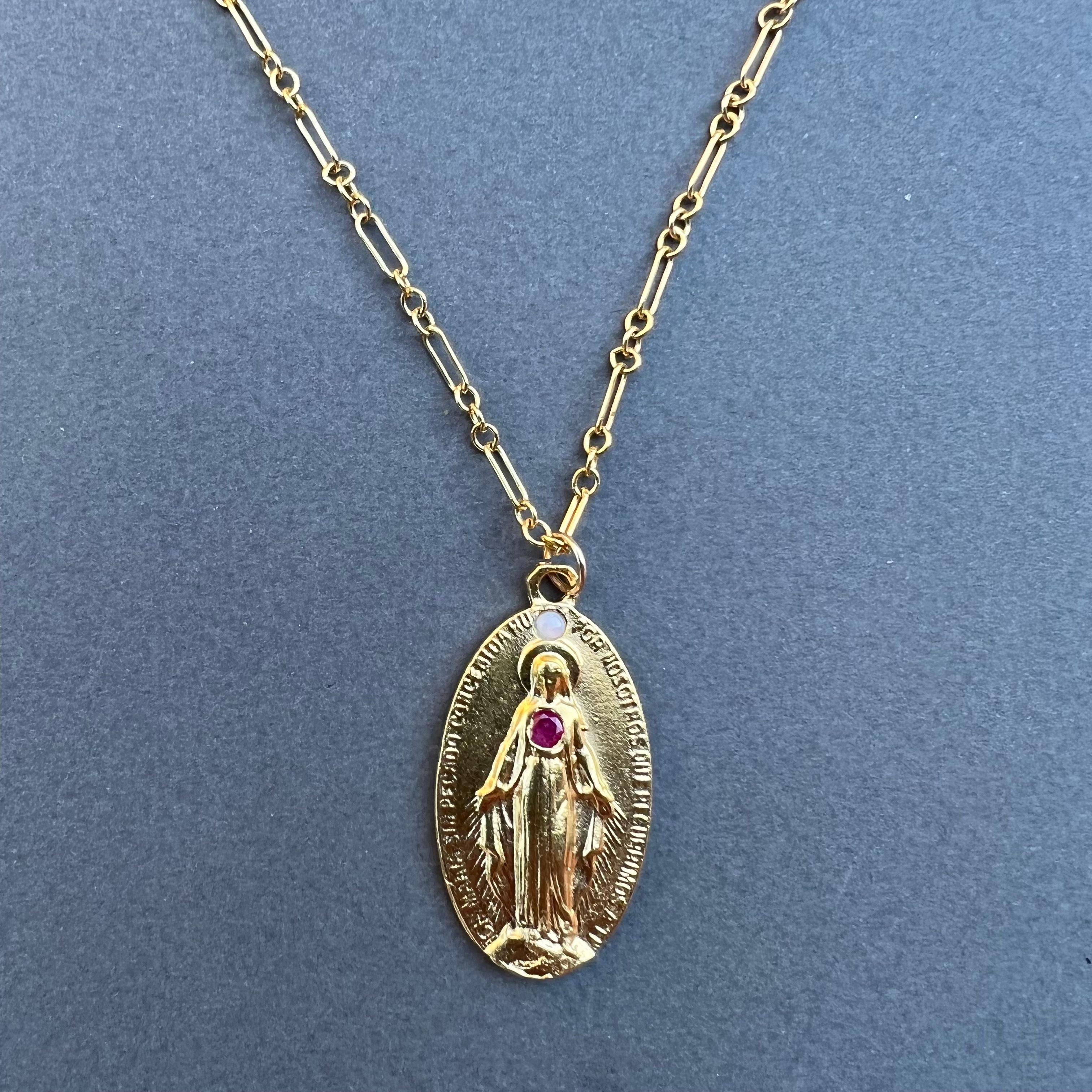 Virgin Mary Ruby Opal Medal Chain Necklace J Dauphin For Sale 4