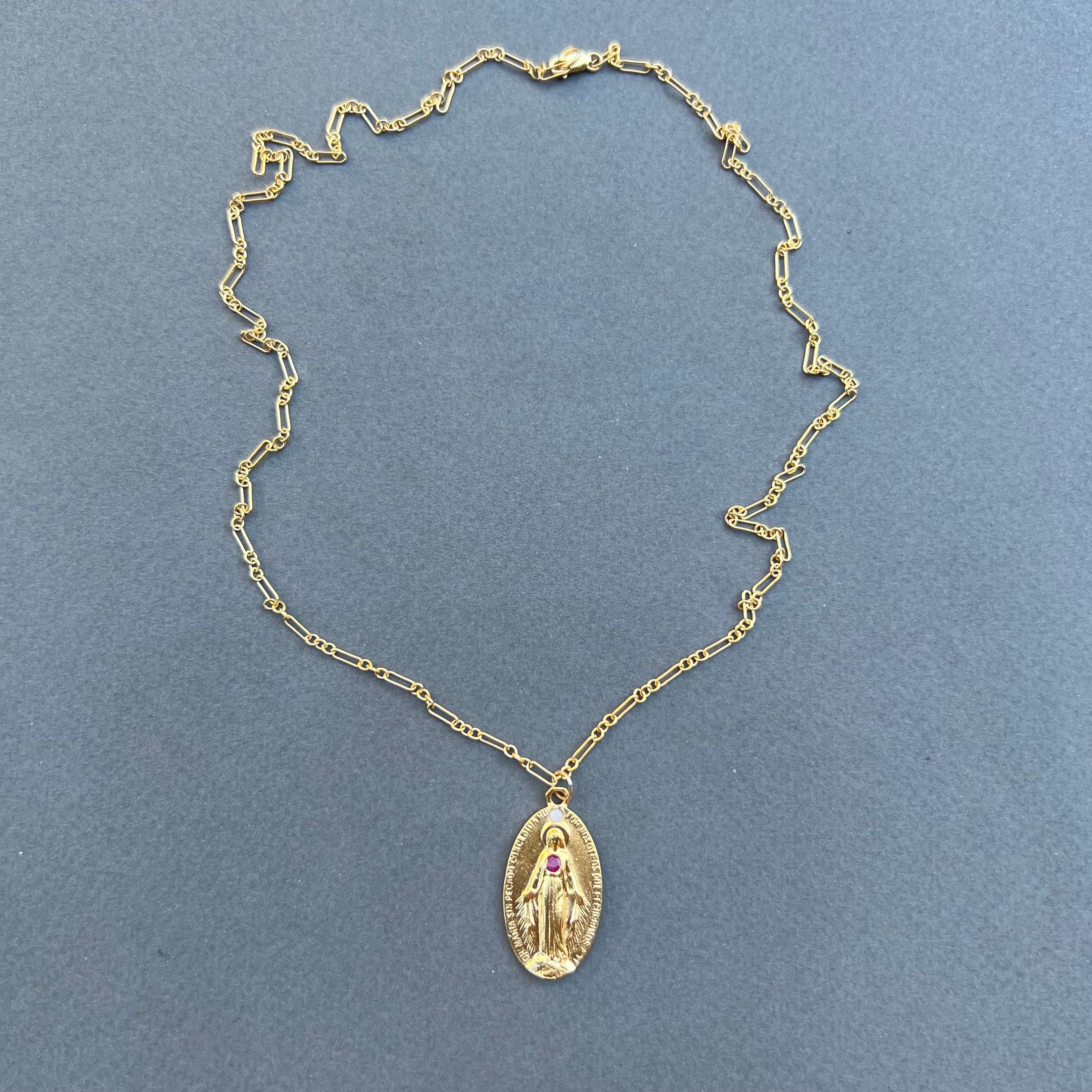 Virgin Mary Ruby Opal Medal Chain Necklace J Dauphin For Sale 1
