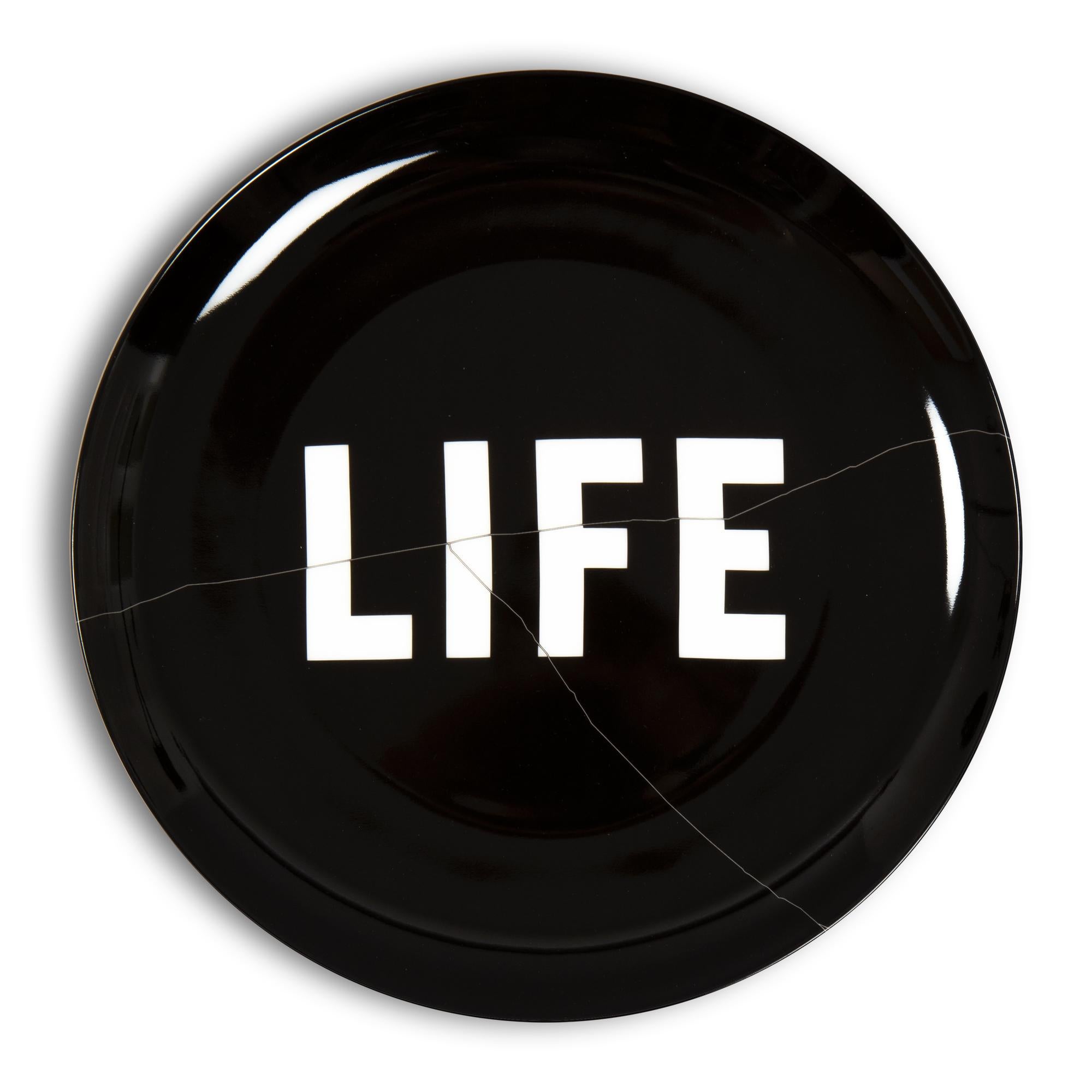 Virgil Abloh (American, 1980-2021)
Life Itself, 2022
Medium: Porcelain plate (fine bone china)
Dimensions: 10 1/2 in diameter  26.7 cm diameter
Edition of 250: Printed signature and edition details on verso
Condition: Mint (in original presentation