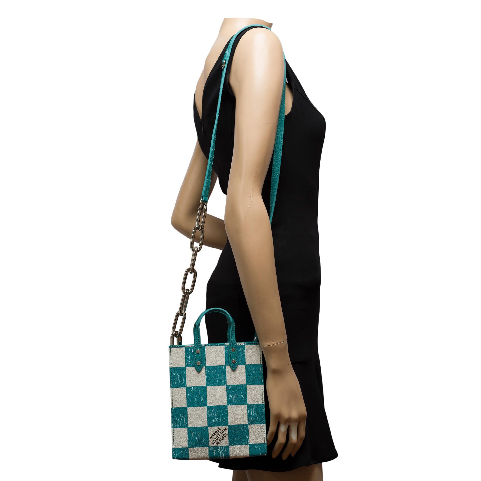 Virgil Abloh Louis Vuitton Sac Plat XS Damier Checkerboard handbag Green/White For Sale 9