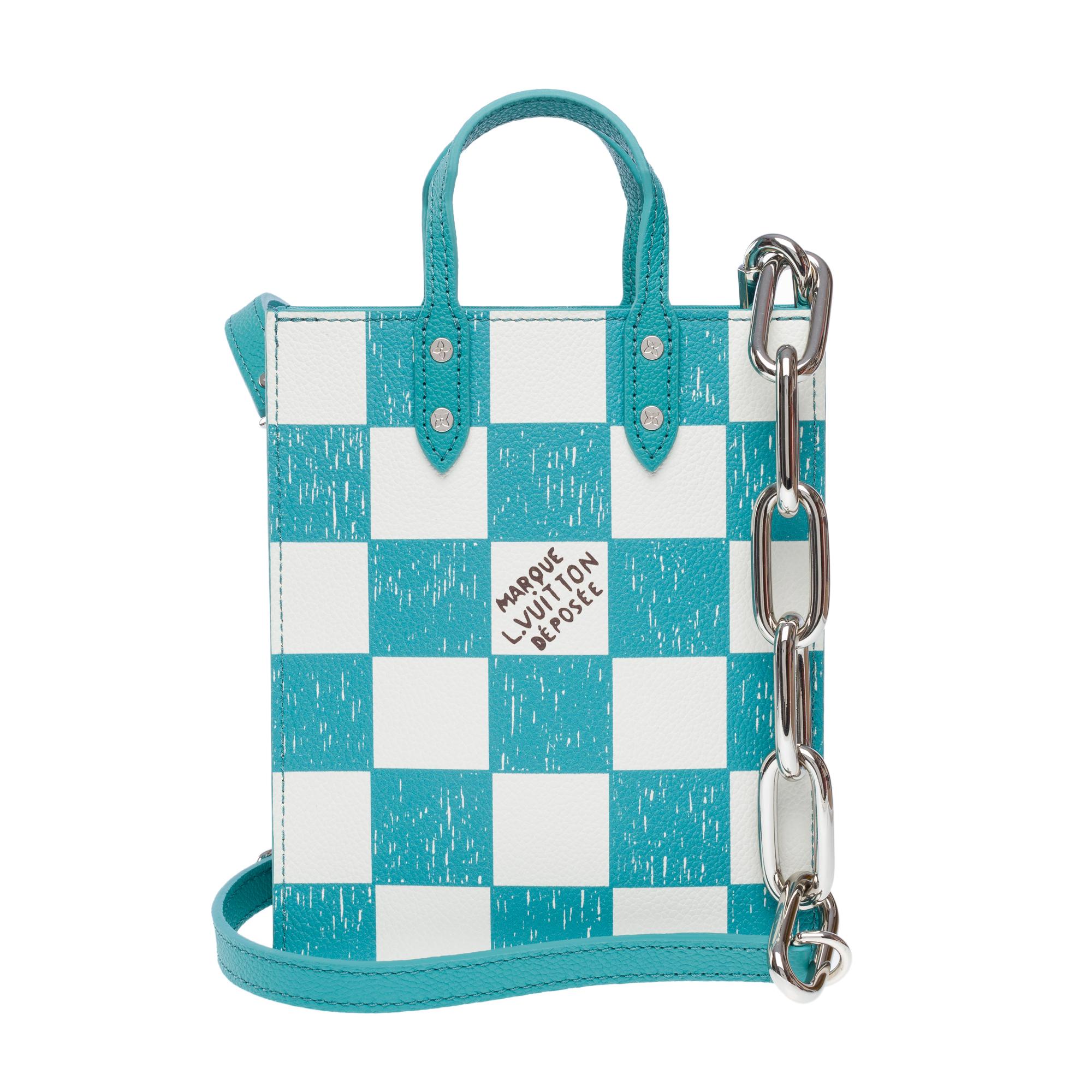 Virgil Abloh Louis Vuitton Sac Plat XS Damier Checkerboard handbag Green/White In New Condition For Sale In Paris, IDF