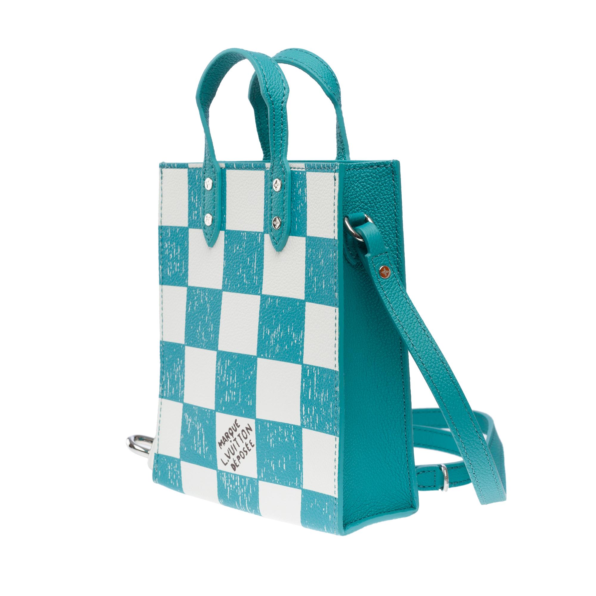 Virgil Abloh Louis Vuitton Sac Plat XS Damier Checkerboard handbag Green/White For Sale 1