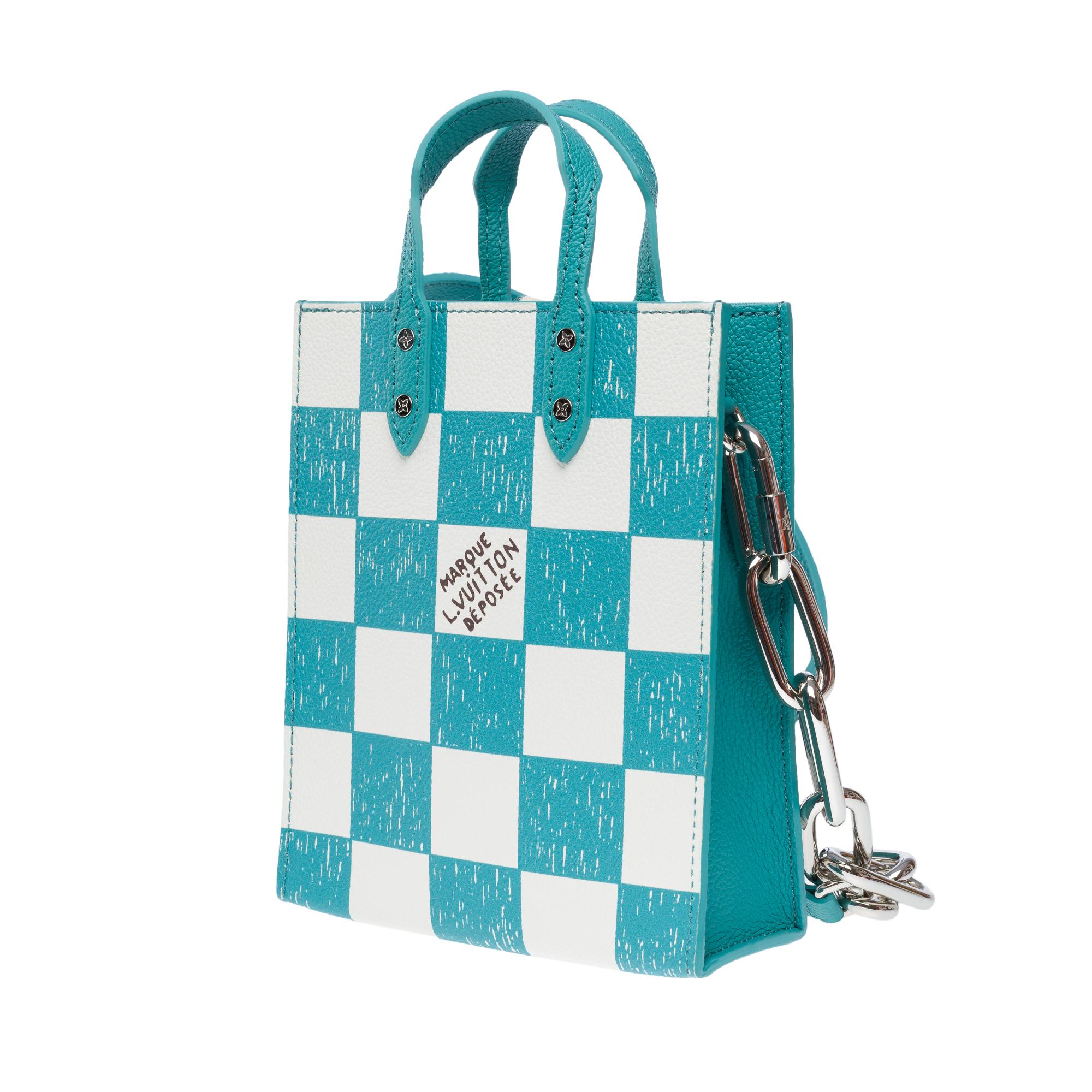 Virgil Abloh Louis Vuitton Sac Plat XS Damier Checkerboard handbag Green/White For Sale 2
