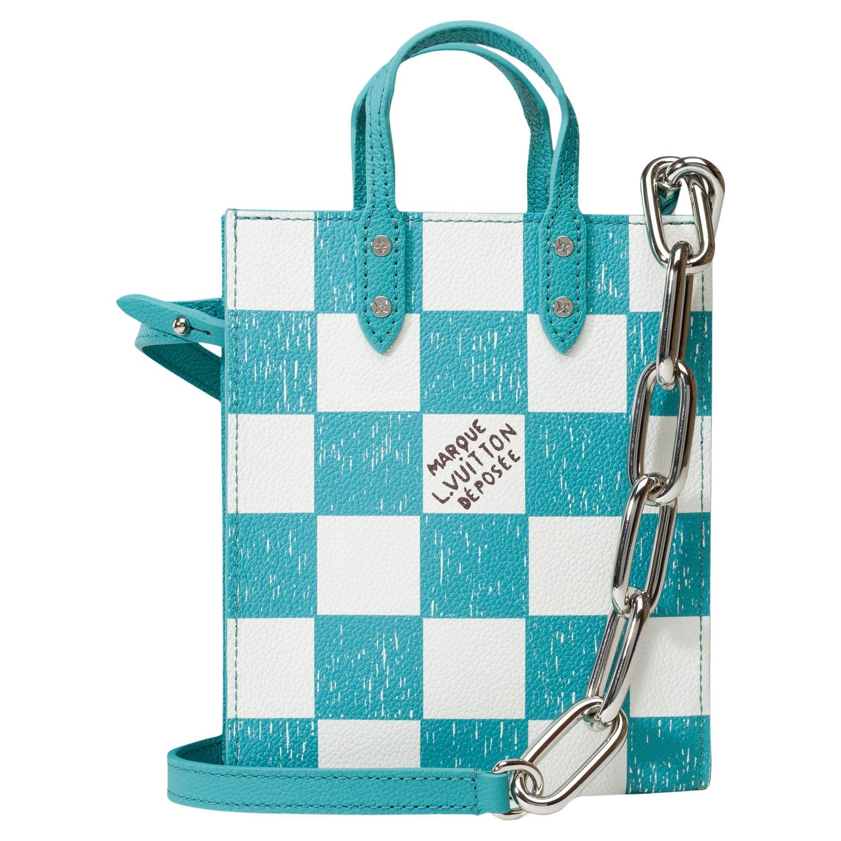 Virgil Abloh Louis Vuitton Sac Plat XS Damier Checkerboard handbag Green/White For Sale