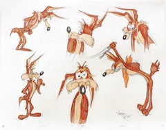 Virgil Ross, Six Original Drawings of Wile E. Coyote, Signed by Virgil Ross