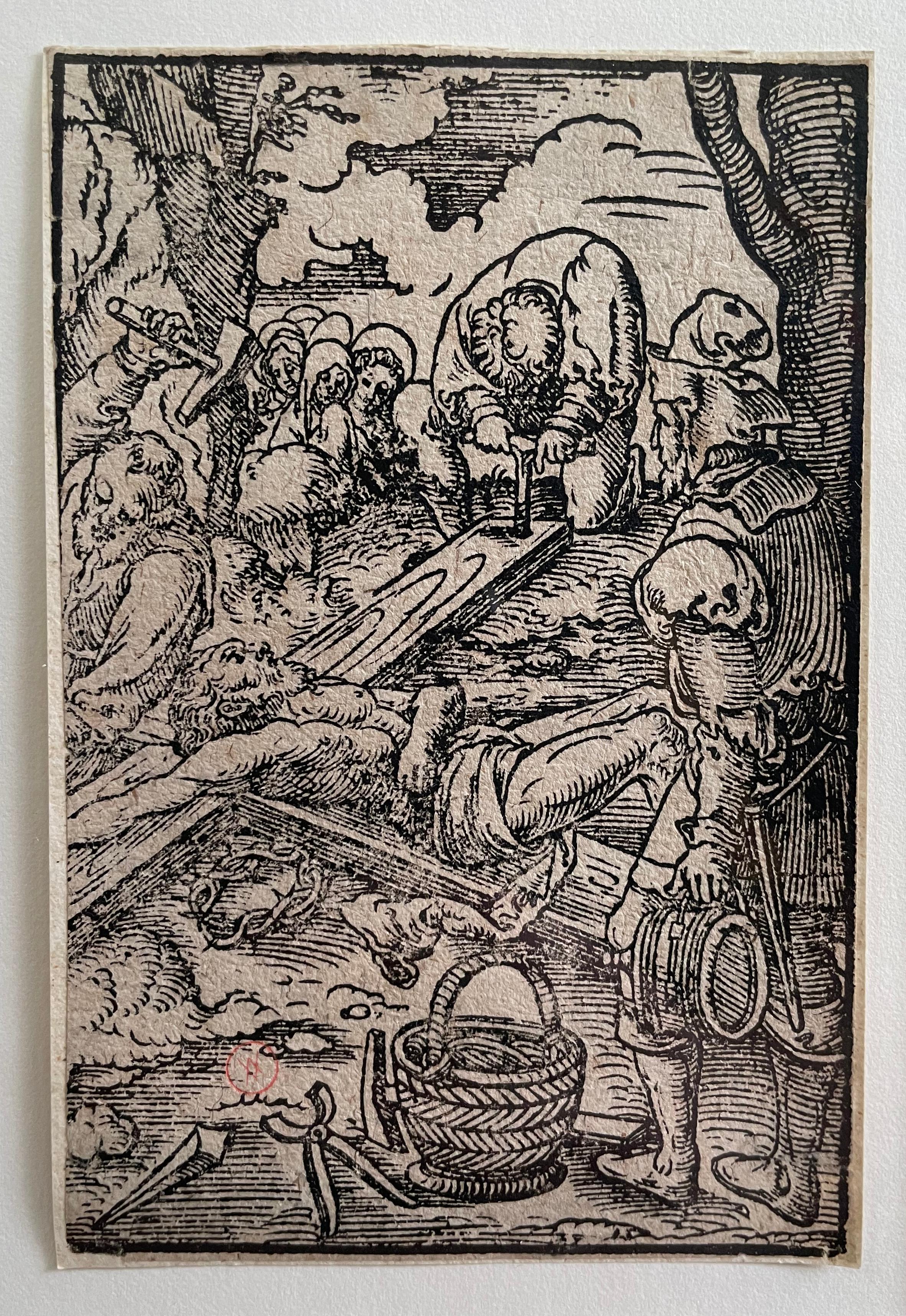 This woodcut print, depicting the 'Christ Nailed to the Cross,' is a rare image coming from a small passional. Passionals were a popular kind of devotional text for the layperson of the 16th century describing the suffering of saints and martyrs,