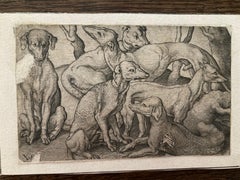 Renaissance Engraving, Dogs, Virgil Solis, 16th Century, Old Master, Paper Art