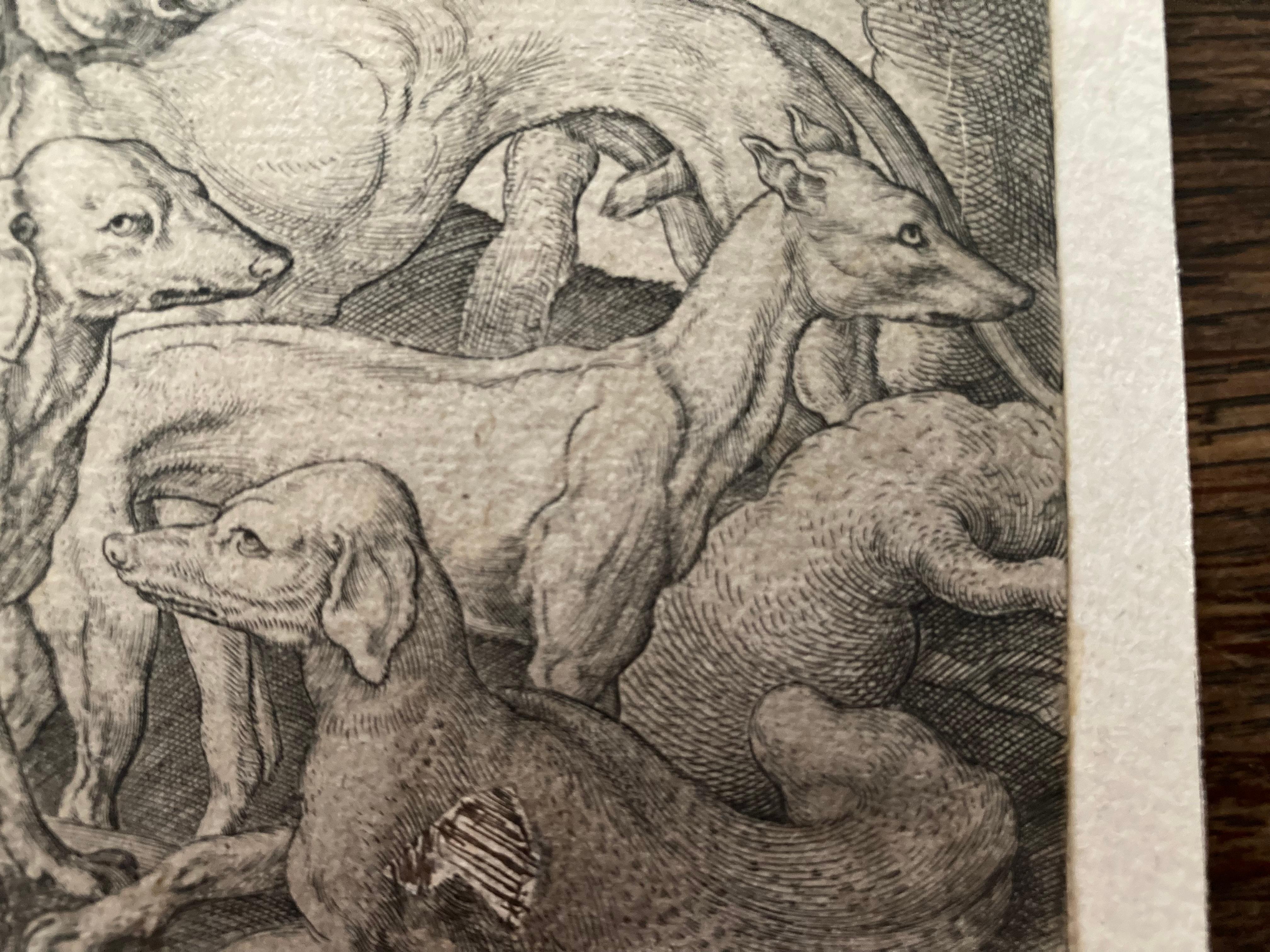 Renaissance-Gravur, Hunde, Virgil Solis, 16. Jahrhundert, Alter Meister, Papierkunst 4