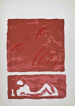 Red Composition - Countess Portrait - Lithograph by Virgilio Guidi - 1970