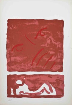 Rote Komposition - Portrait einer Gräfin - Lithographie von Virgilio Guidi - 1970