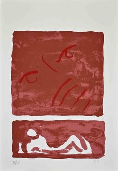 Rote Komposition - Portrait einer Gräfin - Lithographie von Virgilio Guidi - 1970