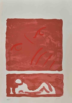 Red Composition - Lithograph by Virgilio Guidi - 1960s