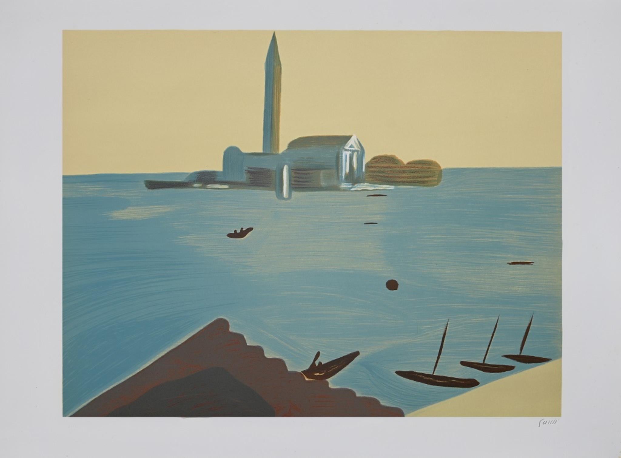 Venice - Original Lithograph by Virgilio Guidi - 1982