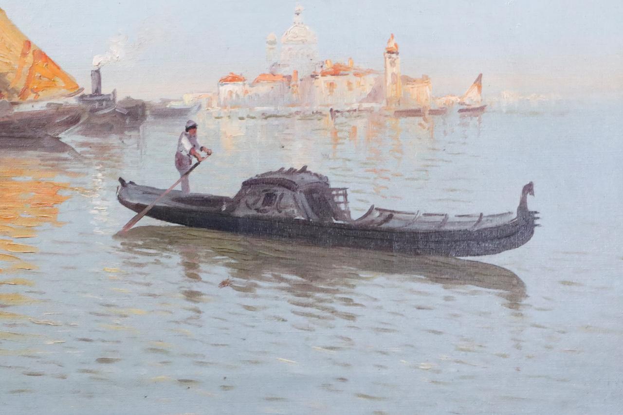 Virgilio Ripari was best known for his seascapes and impressions of Venice.  His romantic and peaceful paintings of life of Venice and Italy with placid waters or full sails on boats with colorful sails, are reminiscent of more peaceful times.  Born