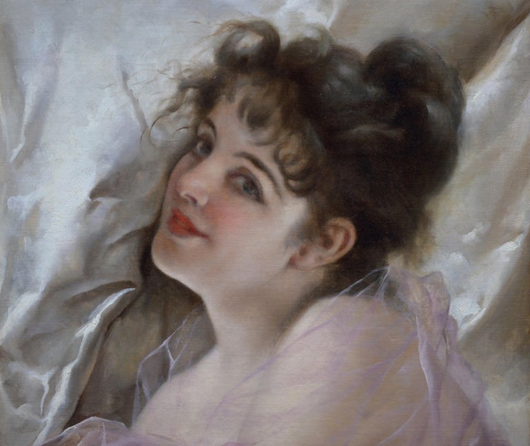 La Coquette - 19h Century French Belle Epoque Portrait of Beautiful Parisienne   - Brown Figurative Painting by Virgilio Tojetti
