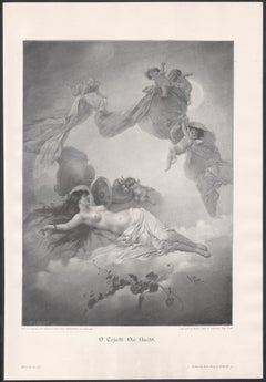 Die Nacht (The Night), nude and cupids, German antique engraving