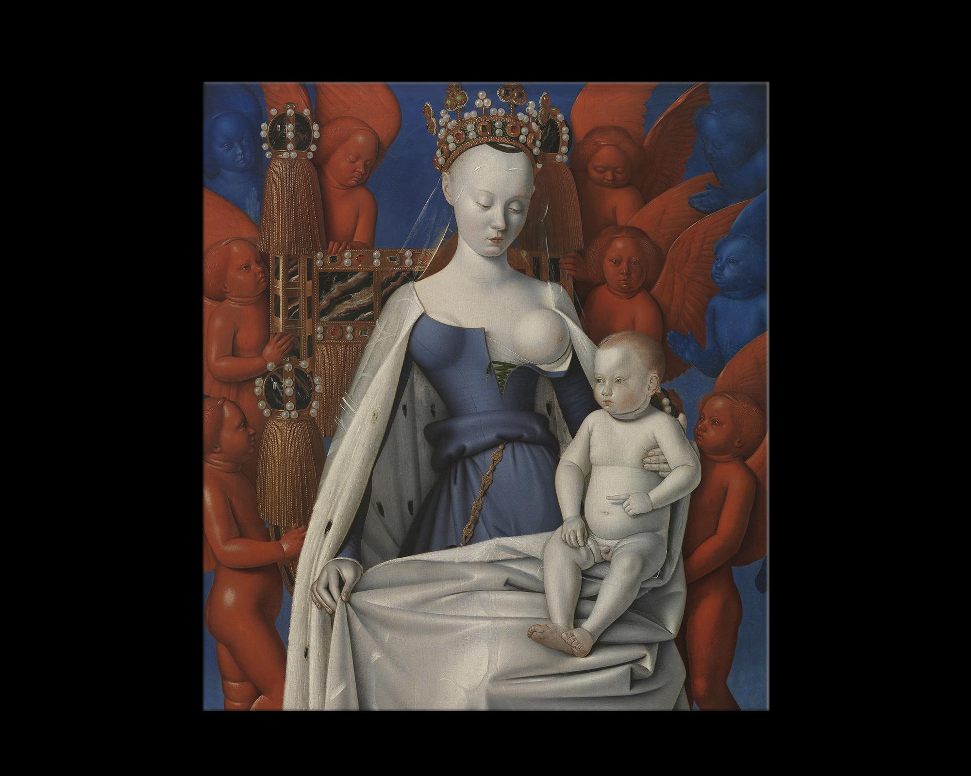 Virgin and Child, after Fine Art Oil Painting by Renaissance Artist Jean Fouquet In Excellent Condition For Sale In Fairhope, AL