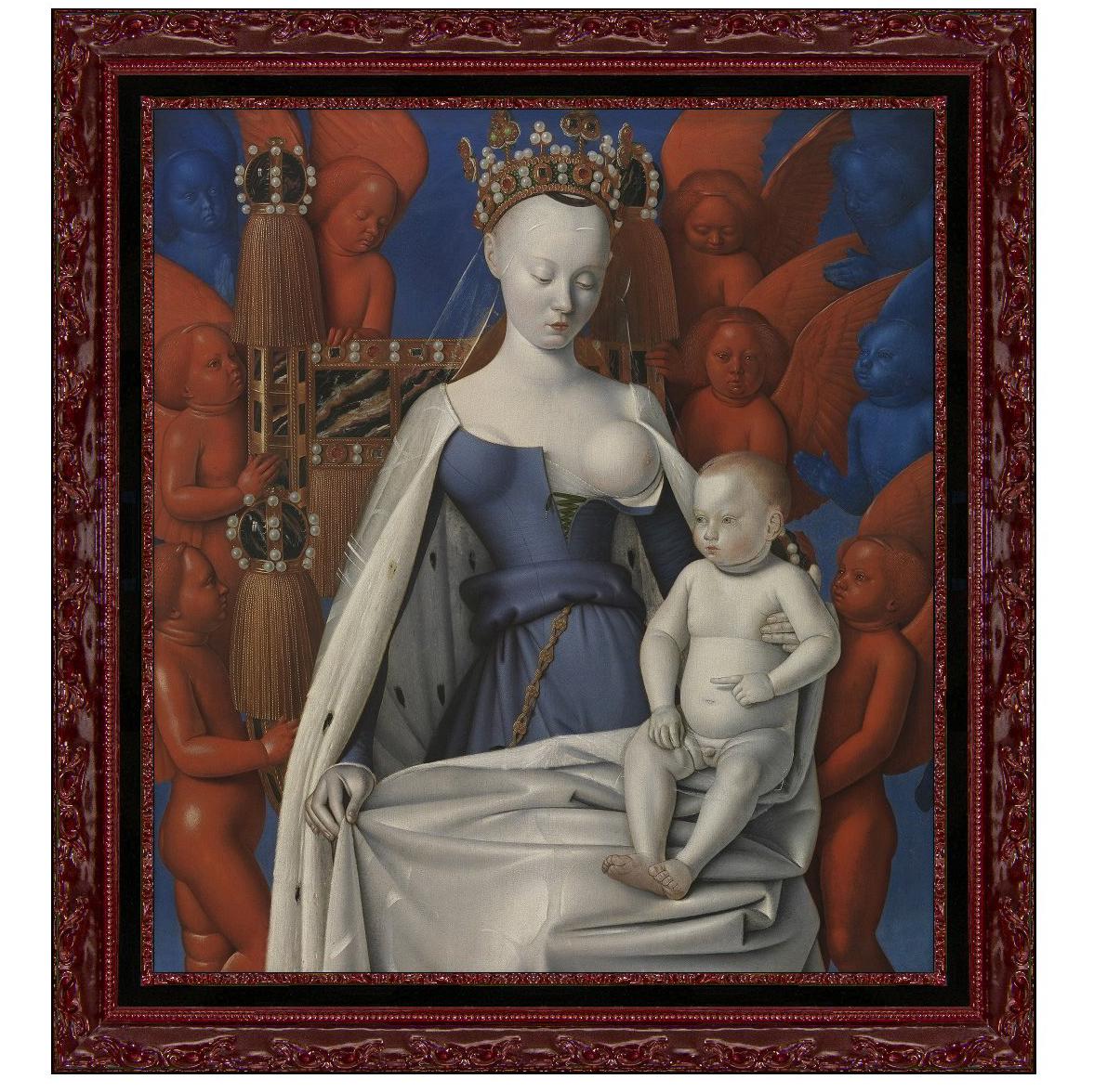 Virgin and Child, after Fine Art Oil Painting by Renaissance Artist Jean Fouquet For Sale