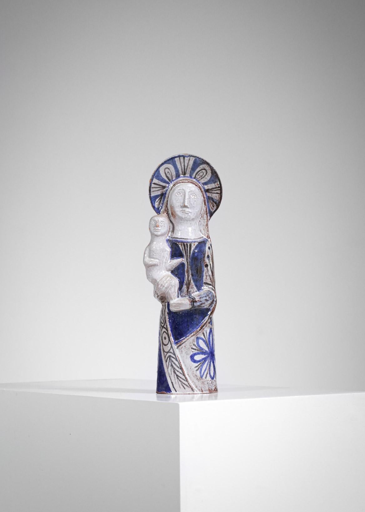 Virgin and Child, ceramic by the French artist Jean Derval 1960's - F422 For Sale 3
