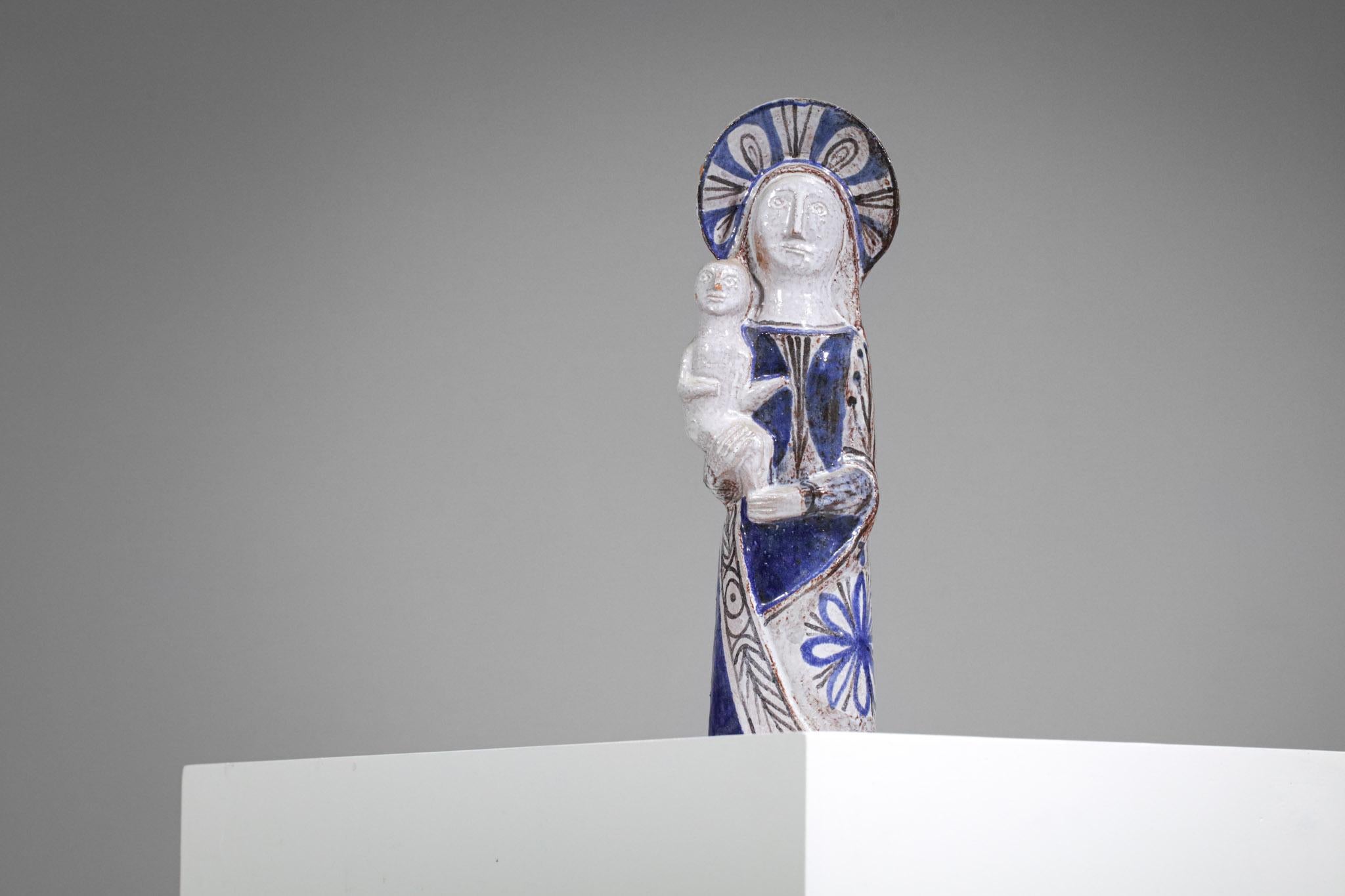 Mid-Century Modern Virgin and Child, céramique de l'artiste français Jean Derval, années 1960 - F422 en vente