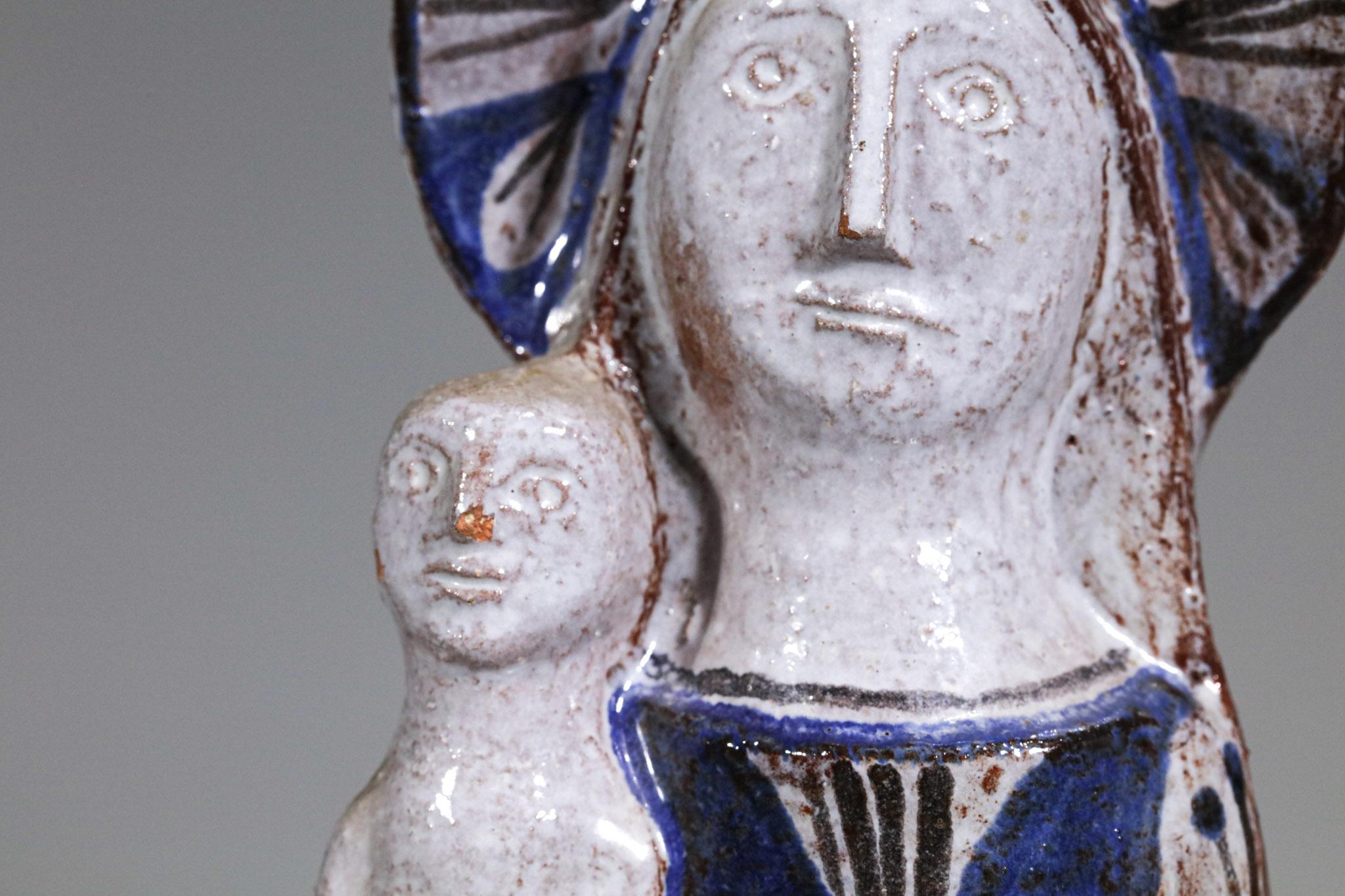 Virgin and Child, ceramic by the French artist Jean Derval 1960's - F422 For Sale 2