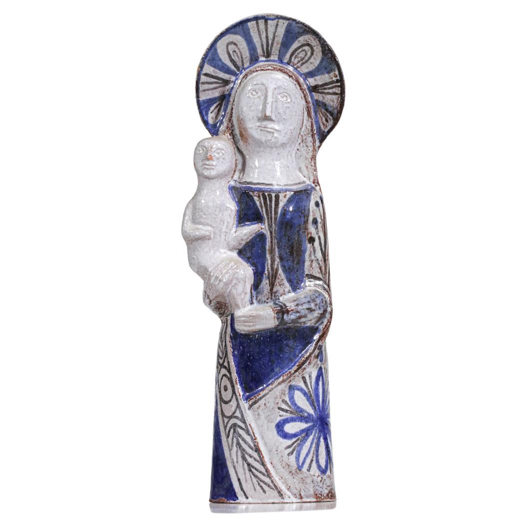 Virgen con el Niño, cerámica del artista francés Jean Derval Años 60 - F422
