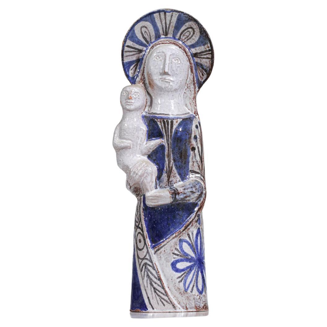 Virgin and Child, ceramic by the French artist Jean Derval 1960's - F422 For Sale