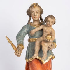 Virgin And Child In Polychrome Linden Wood, Germany, 18th Century.
